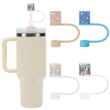 Imagem de Conjunto de acessórios de copo Stanley, 4 peças, capa de canudo de diamante brilhante, tampa de canudos para Stanley 30 e 1,134 g com copos, acessórios de tampa de 1 cm para copos, cobertura de palha