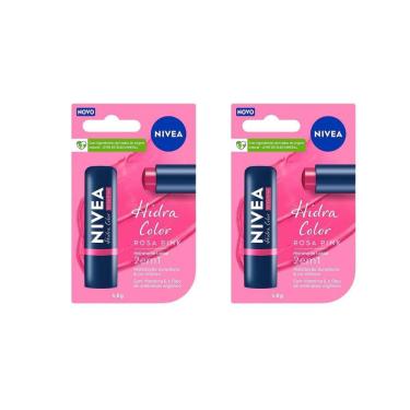 Imagem de Protetor Labial Nivea 4,8G Hidra Color Rosa - Kit C/2Un