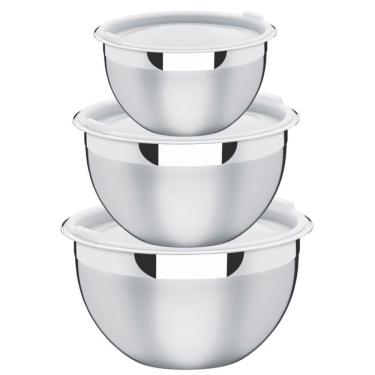 Imagem de Jogo De Potes Cucina Em Aço Inox Com Tampa Plástica 3 Peças