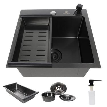 Imagem de Cuba Gourmet Quadrada Aço Inox 304 Preta 44X44 Acessórios