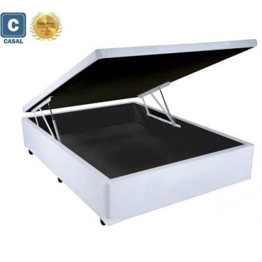 Imagem de Cama Box Baú Casal Branco Sleep Blindado Madeira 138x188x41