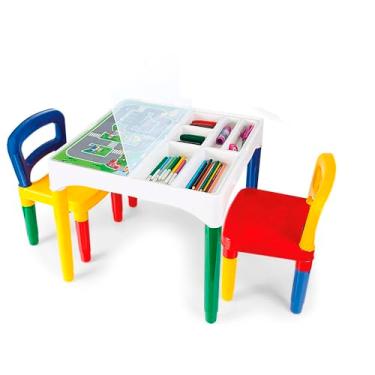 Imagem de Mesa Infantil Mesinha Didática 2 Cadeiras Adesivos