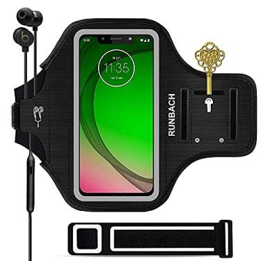 Imagem de Braçadeira de corrida RUNBACH para Motorola G7/G7 Power/G7 Play/G6 Plus/Z4/E5 Plus/Google Pixel 3XG, bolsa de ginástica à prova de suor para corrida, academia, bolsa com impressão digital de toque/suporte de chave e compartimento para cartão, Preto