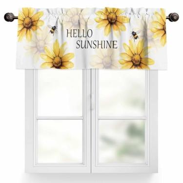 Imagem de Cortina de cortina, flor amarela margarida verão haste bolso cortina de janela curta para sala de estar, quarto, cozinha, banheiro, 1 painel, 137,2 x 45,7 cm, primavera Sunshine Bee