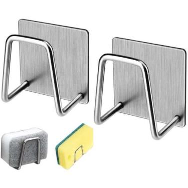 Imagem de Kit 5 Suporte Porta Esponja Bucha Inox Gancho Auto Adesivo Organizador