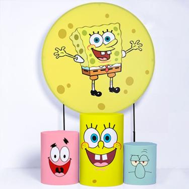 Imagem de Kit Painel de Festa Redondo e Trio de Cilindros Bob Esponja - Fera Print