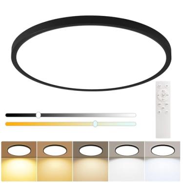 Imagem de MOSSCO Luminária De Teto Led Grande De 20 Polegadas Com Regulagem De Intensidade, 43 W, 3200 Lm, 3000 K-6500 K, Painel Redondo Plano Para Sala De Estar, Quarto, Cozinha (Preta, 1 Unidade)