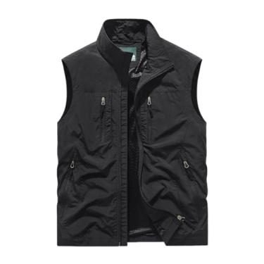Imagem de Colete De Pesca Sem Mangas Com Zíper E Vários Bolsos Para Homens, Coletes Leves Para Trabalho Caça Viagem, Fotografia, Para Caminhadas, Corrida, Trabalho, Pesca, Escalada, Viagens(Black,6XL)