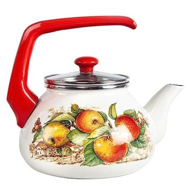 Imagem de Chaleira de alumínio esmaltado, maçãs, esmaltada, 2,2 L, chaleira de água quente para fogão, bule de chá, ideal para acampamento