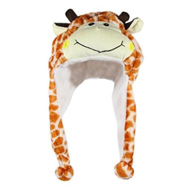 Imagem de Bonés de pelúcia Bioterti divertidos, de animais, tamanho único, de poliéster com forro de lã, Girafa, One Size