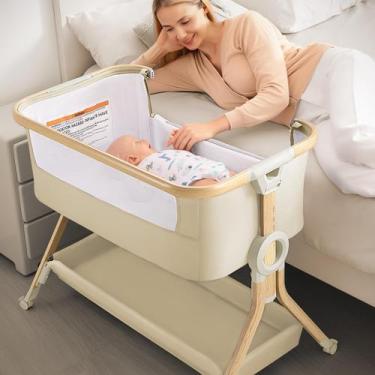 Imagem de Berço de bebê Larex Bedside Sleeper com armazenamento e rodas