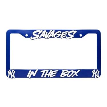 Imagem de LP Frameworks NY Yankees Savages in The Box Moldura de placa de licença elevada 3D | 1 pacote de capa de placa de carro | Suporte universal para placa de carro dos EUA | Acessórios automotivos (carro,