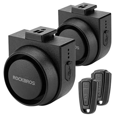 Imagem de ROCKBROS Alarme de bicicleta com controle remoto, 2 unidades, 115 dB sem fio, antifurto, vibração, motocicleta, bicicleta, alarme, sistema de alarme de segurança de veículo (preto)