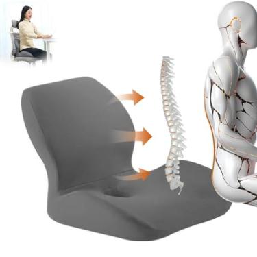 Imagem de Almofada para cadeira de trabalho, suporte para bumbum e costas, almofada de assento de carro para alívio da dor no cóccix, almofada de assento para cadeira de escritório (cinza escuro, tamanho grande