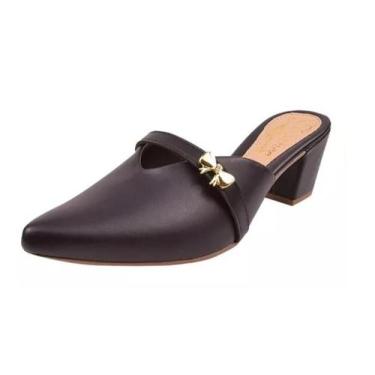 Imagem de Mule Scarpin Salto Alto Grosso Lacinho Sapato Bico Fino Casual Festa -