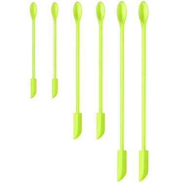 Imagem de Espátula de maquiagem, 6 peças, conjunto de espátulas de silicone, mini espátula pequena para alimentos, garrafa de beleza, frasco de loção para tirar a última maquiagem verde