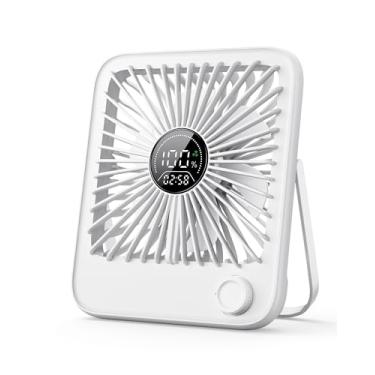 Imagem de Ventilador de mesa pequeno, ventiladores pessoais, 100 velocidades, ajustável, silencioso, pequeno, portátil, exibição inteligente das horas restantes para escritório, quarto, casa, mesa, branco