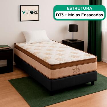 Imagem de Cama Box Solteirão Preto e Colchão Four Season Molas Vstore