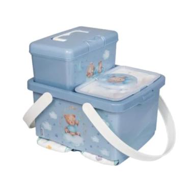 Imagem de Kit Organizador Bebê 3 Peças Plasútil Porta Fraldas E Lenços (Urso Azul)