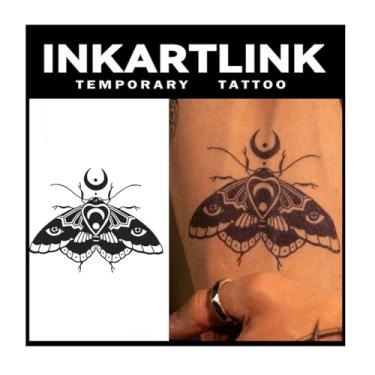 Imagem de INKARTLINK 2 Folhas De Tatuagens Semipermanentes Médias, Desenhos Artísticos Temporários Para Adultos, À Prova D'Água, Realistas, Sem Adesivo, Antirreflexo, Duram 1 A Semanas (Mariposa Lunar)