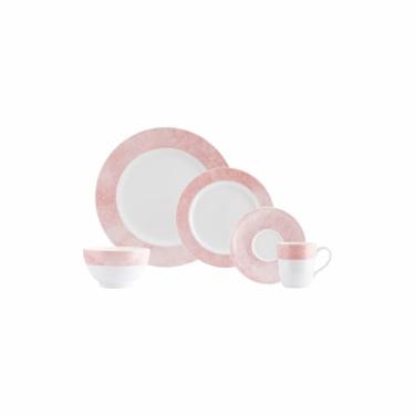 Imagem de Serviço de 20 peças com Bowl e Caneca com Pires em Porcelana, Modelo Redondo Itamaraty, Coleção Cromo Rosa, Schmidt Estilo, Porcelana Schmidt