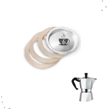 Imagem de Filtro E Borrachas Vedação Para Cafeteira Italiana/Moka De Alumínio Reposição Tamanhos (6 xícaras)