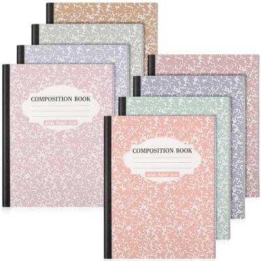 Imagem de Colarr Pacote com 8 cadernos de composição, 24 x 19 cm de largura, pautado, livros de composição de papel de mármore, cores sortidas, caderno escolar, escritório, capa dura, encadernação costurada