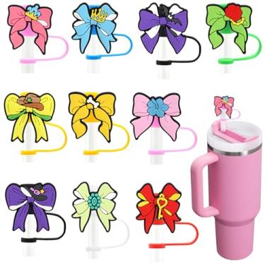 Imagem de 10 peças de tampa de palha com laço para copo Stanley de 850 g 1,134 g copos de 10 mm pontas de palha fofas toppers canudos reutilizáveis decoração Stanley Cup acessórios