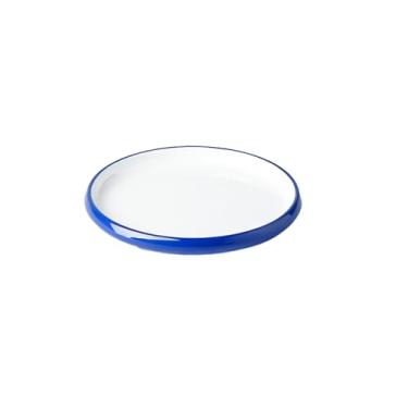Imagem de Prato de prato frio de porcelana de imitação de melamina circular simples de duas cores estilo nórdico - 18 cm azul e branco duas cores