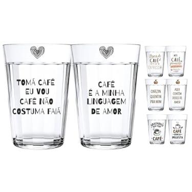 Imagem de Jogo 2 Copos Americanos de Vidro Personalizado Temático Frase Café 190ml Arte Pronta Coffee lover Não Desbota Acabamento em Verniz Alta Resistência (Café não costuma faiá)