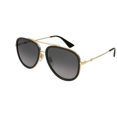 Imagem de Gucci GG 0062S 011 Óculos de sol aviador de metal preto com lentes polarizadas cinza gradiente