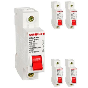 Imagem de 5 Disjuntor Monopolar 25 Amperes Curva C Ourolux
