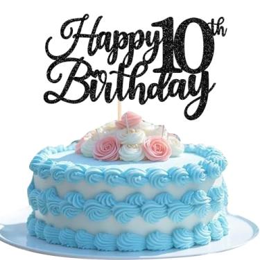 Imagem de Rsstarxi 1 Pack Happy 10th Birthday Cake Topper Black Glitter Cheers to 10 Years Hello 10 Fabulous Cake Pick for It's My 10 Birthday Theme Celebrate Party Cake Decorations Supplies