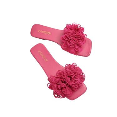 Imagem de GORGLITTER Sandália feminina floral sem cadarço floral elegante e bonita para férias 2025, Rosa choque, 37