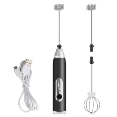 Imagem de Mixer Misturador Portátil Recarregável Cabo USB 2 Hastes Inox com 2 Misturador 1 com Mola e 1 Fuê (Preto)