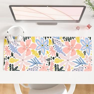 Imagem de QIYI Mouse pad floral grande, tapete de mesa bonito para mesa, acessórios de mesa para mulheres, meninas, decoração de escritório, couro PU, impermeável, grande, mousepad para jogos, tapete de mesa