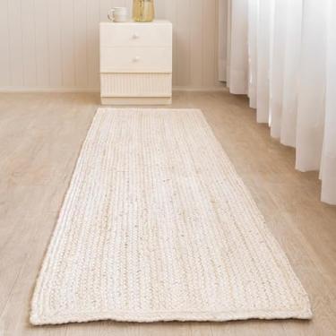 Imagem de HOMEMONDE Tapete de juta Runner 6 x 20 cm Boho para decoração de casa - Tapete trançado reversível rústico vintage off-white tecido à mão para quarto, cozinha, sala de estar, corredor, sala de jantar