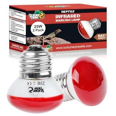 Imagem de LUCKY HERP Lâmpada De Calor Infravermelho, Para Répteis 25 W, Pacote Com 2 Lâmpadas Vermelhas, Foco Aquecimento, Anfíbios, Répteis, Lagartixas, Cobras, Lagartos E Tartarugas