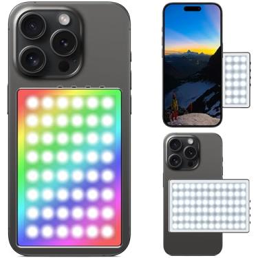 Imagem de Luz LED portátil para selfie, iluminação dupla face, videoconferência com forte atração magnética, recarregável, 750 mAh, luz RGB multiuso para iPhone, telefone, webcam, laptop, fotos, maquiagem
