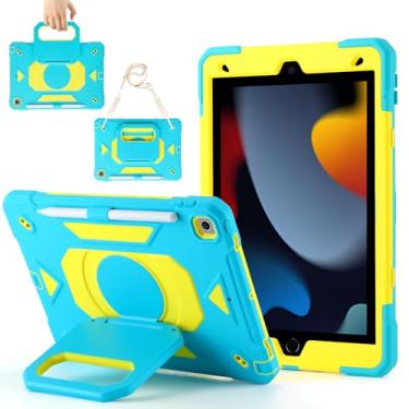 Imagem de Capa para iPad 9ª geração (2021)/iPad 8ª geração (2020)/iPad 7ª geração (2019), capa para iPad de grau militar à prova de choque com suporte giratório de 360°/compartimento para caneta/alça de ombro