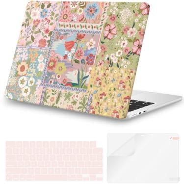 Imagem de iCasso Capa para MacBook Air de 13,5 polegadas versão 2025 2024-2022 M4 M3 M2 modelo A3240 A3113 A2681, capa protetora resistente com padrão floral para Mac Book Air de 13 polegadas, retalhos rosa