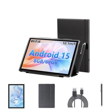 Imagem de YQSAVIOR Tablet Android 15 com teclado, tablets de 10 polegadas com capa, expansão de 8 GB + 64 GB/1 TB, 2,4 G + 5 G + Wi-Fi 6, 6000 mAh, BT, GMS, jogos, câmera de 8 MP (preto)