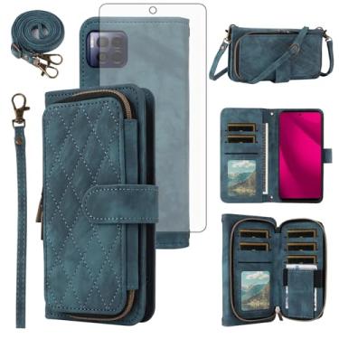 Imagem de Capa de telefone para T-Mobile Revvl 7 Pro 5G carteira celular com protetor de tela de vidro temperado alça transversal alça flip zíper bolsa porta-cartões Tmobile T Mobile Revel Tmo Revell Rebel