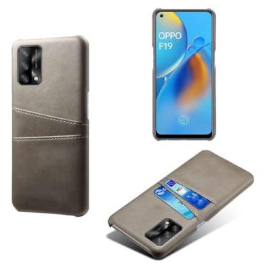 Imagem de Capas Compatível com OPPO A74 4G,Caso de couro PU-Tampa de telefone a prova de choque com 2 slots de cartão,Proteção anti-impressão digital e anti-gota-Grey