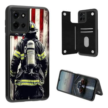 Imagem de BEOTIWAD Capa com bandeira de bombeiro para Motorola Moto G 5G 2025 couro PU resistente à prova de choque capa carteira protetora com cartão de crédito magnético para Moto G 5G 2025