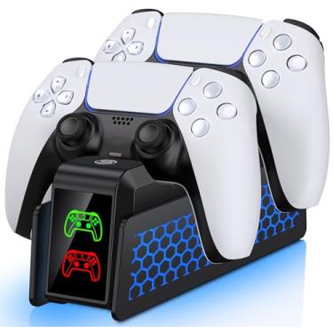 Imagem de AIfasterfly Carregador De Controle Para Controles Dualsense Do Ps5, Com Indicador Led E Luz, Dock Suporte Duplo, Acessórios Estação Carregamento Armazenamento Playstation 5