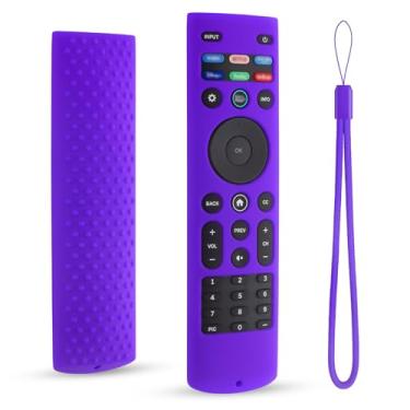 Imagem de DUOLAXMENG Capa de silicone para controle remoto Vizio XRT140, capa protetora para controle remoto Vizio Smart TV com cordão, antiderrapante (roxa)