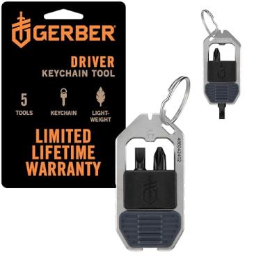 Imagem de Gerber Chaveiro Gear Driver Multiferramenta 5 em 1, clipes no bolso ou chaveiro com Pry Bar, pontas Phillips e de cabeça chata e abridor de garrafa, equipamento EDC leve para transporte diário, azul