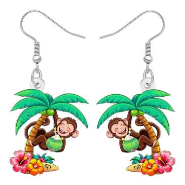 Imagem de DALANE Brincos pendentes de acrílico fofo macaco tropical engraçado palmeira havaiana flores hibisco design exclusivo joias de verão presentes de praia para mulheres amantes de praia, Medium, Acrílico