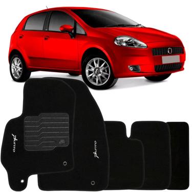 Imagem de Jogo de Tapete Automotivo Carpete Fiat Punto 2007 à 2012 Soft Logo Bordado Preto 5 Peças